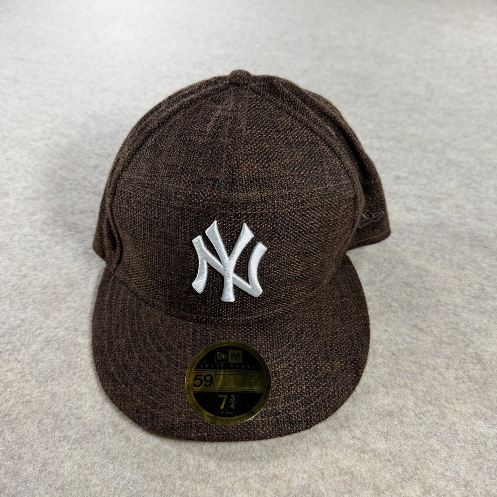 New Era 59Fifty New York Yankees Hemp Brown White Mens Fitted Hat Size 7 3/8 New